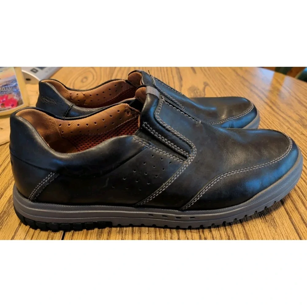 Clarks Unstructured Shoes Oxford Sneakers Mens 10 W (Wide) Black Leather Casual